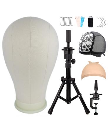LUNGCYX 23 Inch Wig Head, Wig Stand Tripod with Head, Mannequin Canvas Block Head Set for Wigs Making Display, T-pin With Wig Cap, Tripod Tool Holder Mounting Hole with Adjustable Bracket A-23 Inch