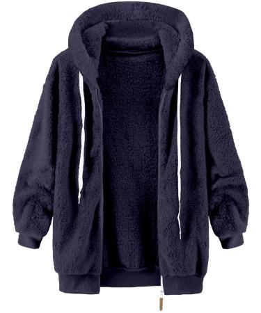 Shop Hanxiulin Women's Fleece Plush Jacket - Warm Long-Sleeved Bomber Coat with Hood | Fluffy Winter Fashion in Dark Blue 3XL - Buy Online on GoSupps.com