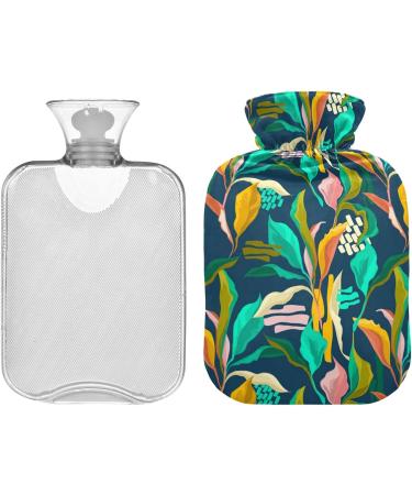 NAANLE Tropical Leaves Hot Water Bottle - 1L Transparent Heat Bottle for Back Pain Relief & Cold Therapy | Ideal Hand/Foot Warmer - Buy Online on GoSupps.com