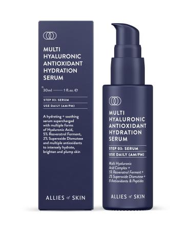 Allies of Skin Multi Hyaluronic Antioxidant Hydration Serum: Niacinamide Vitamin E Astaxanthin Superoxide Dismutase. Anti-Aging. Intensely Hydrates Brightens & Strengthens Skin 1 oz / 30 ml