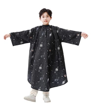 PERFEHAIR Kids Hair Cutting Cape with Sleeves Kids Barber Cape Haircut Cape for Boy & Girls Professional Salon or Home Hair Cut Cape-Black Space Printing