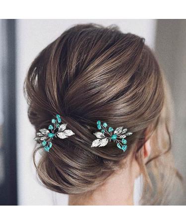 Turquoise Wedding Hair Pins - Silver Leaf Headpiece for Women and Girls (Pack of 2) - Buy Online on GoSupps.com