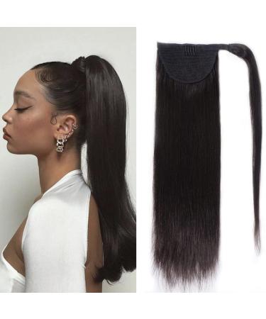 Ugrace Hair Ponytail Extension Human Hair Virgin Straight Human Hair Wrap Around Long Ponytail Clip in Hair Extensions One Piece Hairpiece Hair For Women (20 inch, Natural Black #1B) 20 Inch Natural Black #1B