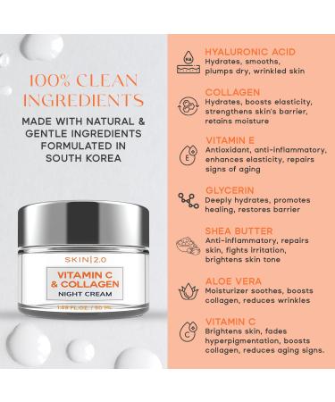 Vitamin C & Collagen Face Moisturizer - Anti-Aging Skin Tightening Night Cream - Cruelty-Free Korean Skincare for All Skin Types - 1.69 Fl. oz - Buy Online on GoSupps.com