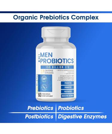Probiotics for Men - 150 Billion CFU Acidophilus Capsules with Prebiotics & Postbiotics - Supports Gut Microbiome Colon & Immune Health - 37 Strains with Digestive Enzymes - 60 Vegan Capsules - Buy Online on GoSupps.com