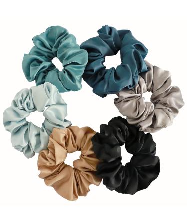 6 Pieces Satin Silk Scrunchies for hair  Big Hair Scrunchies Satin Hair Ties Ponytail Holder No Hurt Your Hair set1