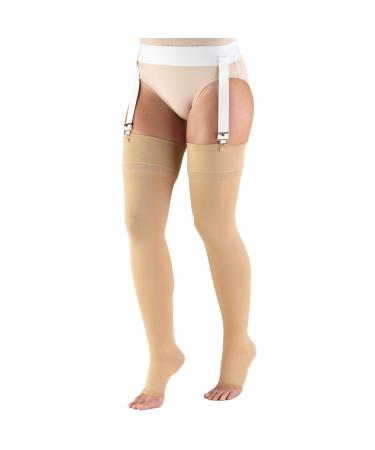Truform 20-30 mmHg Compression Stockings for Men and Women Thigh High Length Open Toe Beige X-Large X-Large (1 Pair) Beige