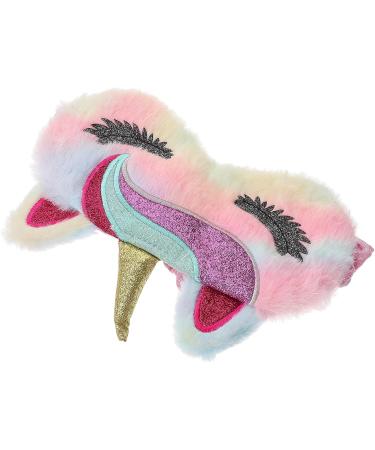LOGOFUN Plush Cartoon Unicorn Eye Mask - Furry Faux Fur Sleeping Mask for Women & Girls | Adjustable Straps Colorful Sleep Accessory - Buy Online on GoSupps.com