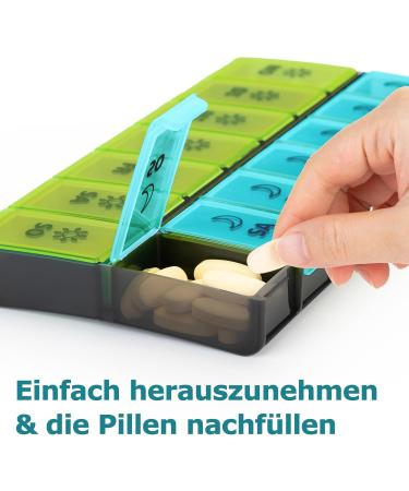 Moisture Festival XL 7-Day Pill Organizer - 14 Compartments for Vitamins Supplements & Medications - Green - Buy Online on GoSupps.com