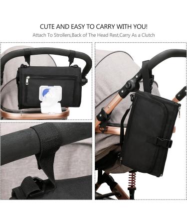 Bebamour Portable Nappy Changing Mats with Wipes Pocket - Waterproof Baby Changing Pad with Head Cushion and Infants Essentials - New Black - Buy Online on GoSupps.com