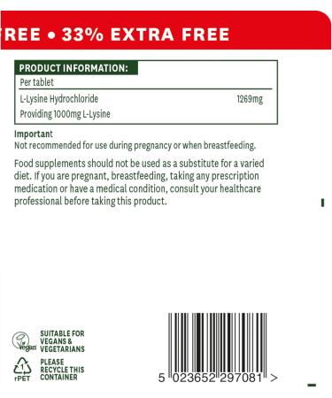 Natures Aid L-Lysine 1000mg Tablets - 80 Count - Buy Online on GoSupps.com