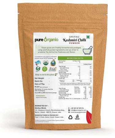 QURA Organic Kashmiri Chilli Powder - Premium Authentic Hand-Pounded Fresh Lal Mirch Spice - Deep Red Colour Mild Flavor (350 Gm) - Buy Online on GoSupps.com