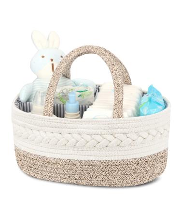 Diaper Caddy Organizer for Baby, Cotton Rope Diaper Basket Caddy, Changing Table Diaper Storage Caddy, Maliton Baby Baskets for Storage, Baby Shower Gifts for Newborn Large A-Brown