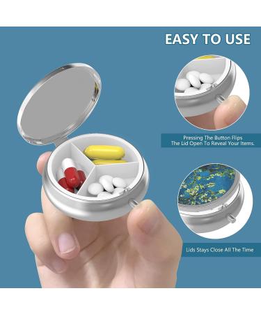 Portable 3-Compartment Pill Organizer | Decorative Metal Vitamin Dose Set - Van Gogh & Marble Design | Perfect Gift Idea - 4 Pieces - Buy Online on GoSupps.com