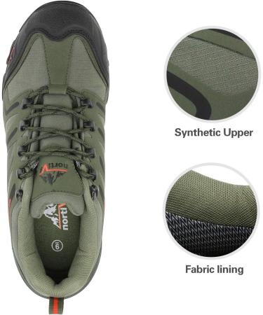 Nortiv 8 Men's Waterproof Hiking & Trekking Shoes - Outdoor Climbing Footwear in Army Green Black & Orange (EU 43) - Buy Online on GoSupps.com