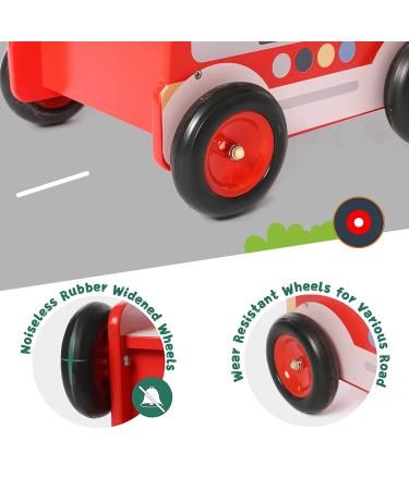 Red Fire Truck Wooden Baby Push Walker | 2-in-1 Toddler Push & Pull Toy for Boys & Girls 1-3 Years - Buy Online on GoSupps.com
