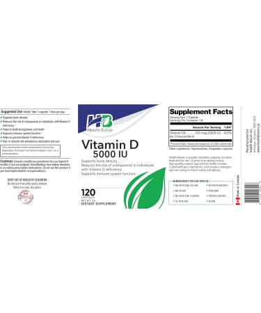 Vitamin D 5000IU | 120 Capsules | Health Bloom | Vitamins and Minerals Capsules | - Buy Online on GoSupps.com