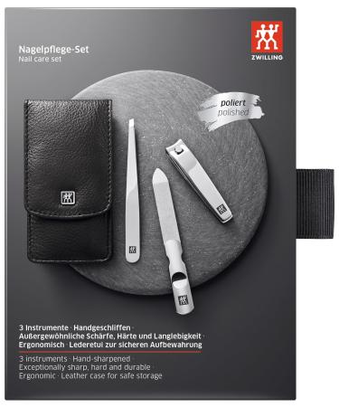 ZWILLING 3-Piece Manicure & Pedicure Set - Genuine Leather Nail Care Kit with Snap Fastener - Black Nail Clipper Included - International Shipping Available - Buy Online on GoSupps.com