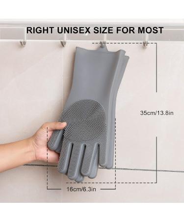 Dishwashing Gloves YIWANDA Reusable Silicone Pair of Rubber Scrubbing Gloves for Dishes Cleaning Gloves Magic Washing Gloves with Sponge Scrubbers for Kitchen Bathroom Car(Grey) - Buy Online on GoSupps.com