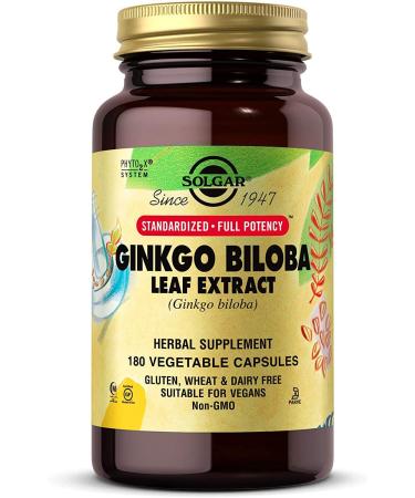 Solgar Ginkgo Biloba Leaf Extract 180 Vegetable Capsules - Brain Health & Mental Alertness - Standardized Full Potency (SFP) - Non-GMO Vegan Gluten Free Dairy Free Kosher Halal - 180 Servings