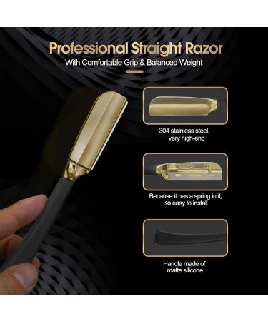 Professional Gold Straight Shaving Razor for Men | Stainless Steel Cut Throat Shavette | Salon Quality Barber Razor - Buy Online on GoSupps.com