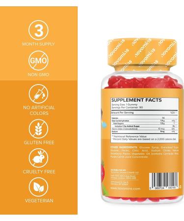 Novomins Kids Vitamin D Gummies - Vegetarian, Gluten-Free, Non-GMO - 400 IU for Healthy Bones, Muscles, Teeth & Immune System - Buy Online on GoSupps.com