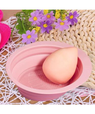 Brush Cleaning Mat | Foldable Cosmetic Brushes Scrubber Bowl Portable Cleansing Mats Washing Tool for Women's Brushes Sponge and Pink - Buy Online on GoSupps.com