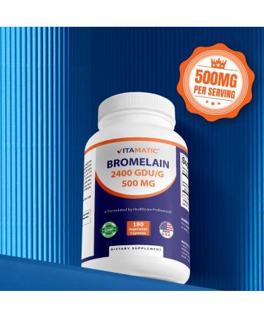 Vitamatic Bromelain Supplement 500mg 2400 GDU/g 180 Capsules - 2 Pack - Buy Online on GoSupps.com