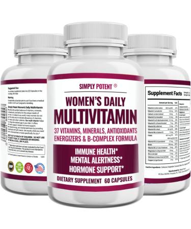 Multivitamin for Women 37 Multi Vitamins with Minerals Vitamins A C D E Biotin B12 Folate Zinc Magnesium Calcium Green Tea for Hair Skin Nails Energy Immune & Hormone Support 60 Capsules