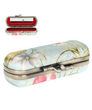Yinhing Lipstick Holder Case Lipstick Case Holder with Mirror Mini Lipstick Cosmetic Storage Box Lip Gloss Purse Vintage Lipstick Case Floral Ladies Lipstick Jewelry Organizer Bag