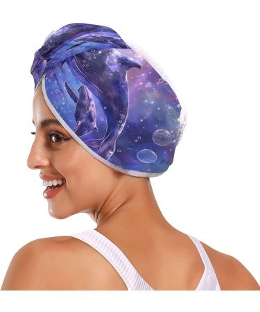 Two Whales Playing in Space Hair Towel 2 Pack - Super Absorbent Quick Dry Hair Turbans with Button Twisty Wrap for Women & Girls | International Shipping Available - Buy Online on GoSupps.com