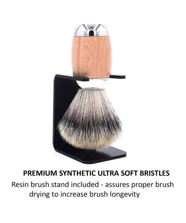 Taconic Shave Premium Synthetic Silvertip Luxury Shaving Brush | Beechwood & Chrome Handle | Shaving Stand Included | International Shipping Available - Buy Online on GoSupps.com