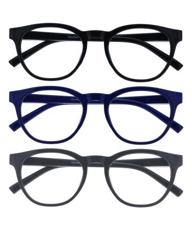 Opulize Blu - Reading glasses Blue light filter 3 Series Pack Cool Frame Feder hinges improve the sleep computer gaming reflective men women bbb5-137 +3.00 diopters black / blue / gray