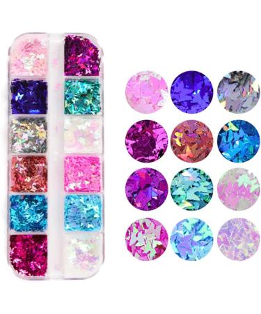 Nail Glitter Sequins Butterfly Pearl Nail Art Flakes Manicure Nail Supplies 12Color 1Box Nail Glitter Sequins - Buy Online on GoSupps.com