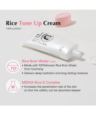 MIDHA RICE TONE UP CREAM 1.69fl.oz/50ml Even Skin Tone Hydrating Sheer Natural Tone-Up No Makeup Natural Tone Ideal makeup Primer Non-Sticky Finish Vegan Makeup Base - Buy Online on GoSupps.com