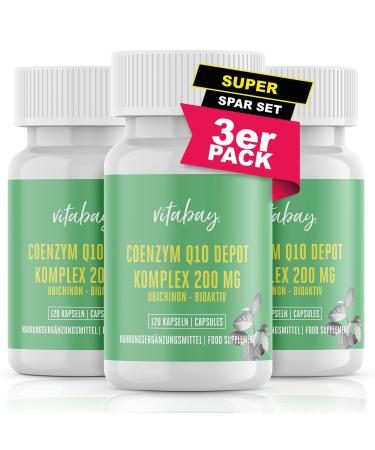 VITABAY COENZYM Q10 capsules high dose 200mg vegan & laboratory test Complex - 120 capsules Q10 Coenzyme 200mg - Antioxidant Coenzyme Q10 - Coenzyme Q10 200mg capsules Q 10 Coenzyme Q 10 - q Enzyme Q10 120 pieces (3 -pack)