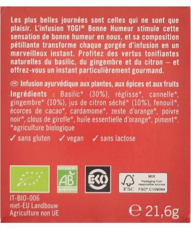 Yogi Organic Good Mood Infusion 100% Organic Basil Ginger and Lemon 12 Heat Sealed Sachets without Staples 21.5 g 311411 - Buy Online on GoSupps.com