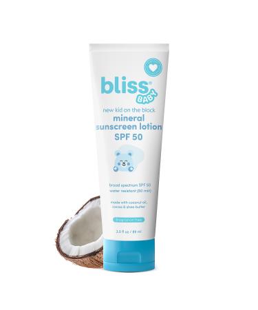 Bliss Baby Sunscreen Premium SPF 50 Sunscreen Mineral Lotion Natural Zinc Oxide Hypoallergenic Non-toxic Water-Resistant Vegan Sensitive Skin - For Babies Toddlers Kids & Whole Family