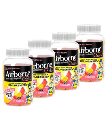 Airborne 500mg Vitamin C + Zinc Immune Support Supplement Gummies for Kids Assorted Fruit Flavor Gluten Free Crafted Blend with Powerful Antioxidants Vitamins C & E 21 Gummies (4 Pack)