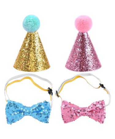 2 Pieces Birthday Hat 2 Pieces Bow Tie Pet Birthday Hat Party Hat Pet Decoration Dog Bow Tie Party Accessory Suitable for Pet Party Birthday Party.