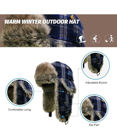 Wool Faux Fur Winter Trapper Hat | Blue Aviator Ski Trooper Hat with Ear Flaps | Men & Women | Small-Medium - Buy Online on GoSupps.com
