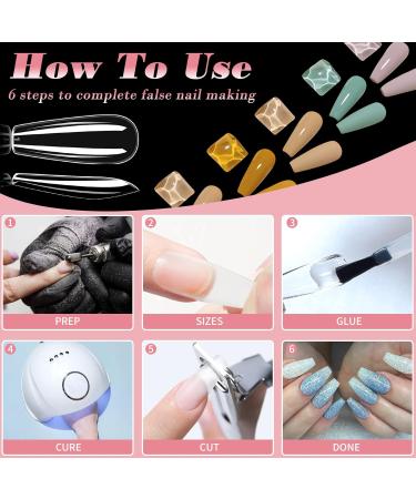 500PC Ballerina Fake Nails | Long Coffin Acrylic Full Cover Tips | 10 Sizes Transparent Artificial Nails for Nail Art - Buy Online on GoSupps.com