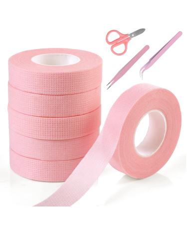 Lash Tape - Vaktop 6 Rolls Eyelash Tape with 2 Tweezers and Scissors Breathable Lash Tape for Eyelash Extension - for False Lash Extension Accessories (0.5 inch x 10 Yards) style1-pink