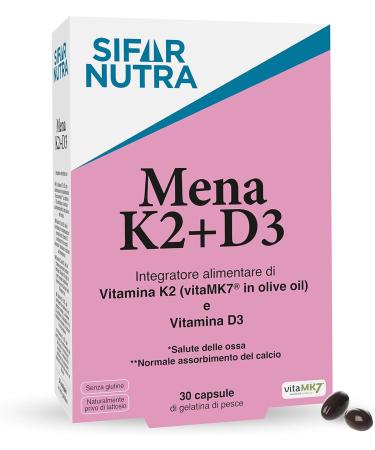 Sifar Nutra Mena K2+D3 | VitaMK7 (Vitamin K2 in Olive Oil) | 100 g Menaquinone-7 | Vitamin D3 1000 IU | Supplement for Bones Teeth Muscle Calcium Absorption 30 Capsules - Buy Online on GoSupps.com
