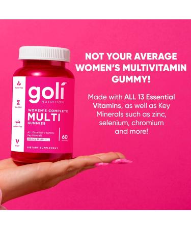 Goli Women's Multi Gummies - Complete Daily Multivitamin with All 13 Essential Vitamins Biotin Zinc - Supports Hair Skin Nails Immune System - Vegan Non-GMO - 60 Count (2 Pack) - Buy Online on GoSupps.com