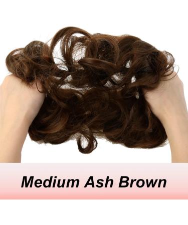 JJstar Medium Ash Brown Messy Hair Bun Scrunchies for Women - Curly Wavy Chignons Accessory - Buy Online on GoSupps.com