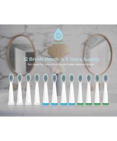 Pursonic Whitening USB Rechargeable Sonic Toothbrush - 12 Brush Heads 38 000 Strokes/Min 3 Modes 2 Min Timer - Mint Green - Buy Online on GoSupps.com