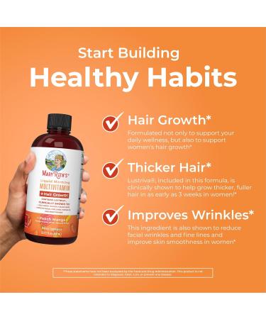 MARYRUTH'S Liquid Multivitamin+Hair Growth | Biotin 10000mcg | Lustriva Hair Growth Supplement | Clinically Tested in Women for Thicker Hair&Facial Wrinkle | Skin Care | Ages 18+ | 15.22 Fl Oz Peach Mango 15.22 Fl Oz (Pack  - Buy Online on GoSupps.com