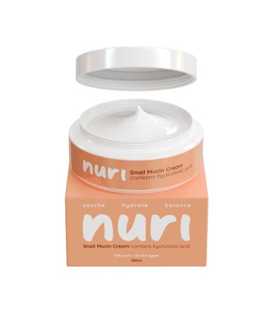Nuri Snail Mucin Moisturiser Cream - Potent Moisturiser Cream Contains 92% Snail Mucin Hyaluronic Acid - Smoothes Blemishes Reduces Fine Lines - Compact Tub - Ultra-Hydrating Korean Skincare Staple