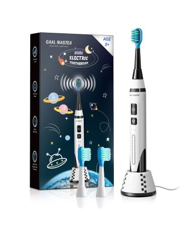 ORAL MASTER Kids Sonic Electric Toothbrush, 5 Modes, 3 Intensity Levels, 2-Minute Timer, Wireless Charge, IPX7 Waterproof, Special for Festival Gift Rocket Series Electric Toothbrushes for Child 3+